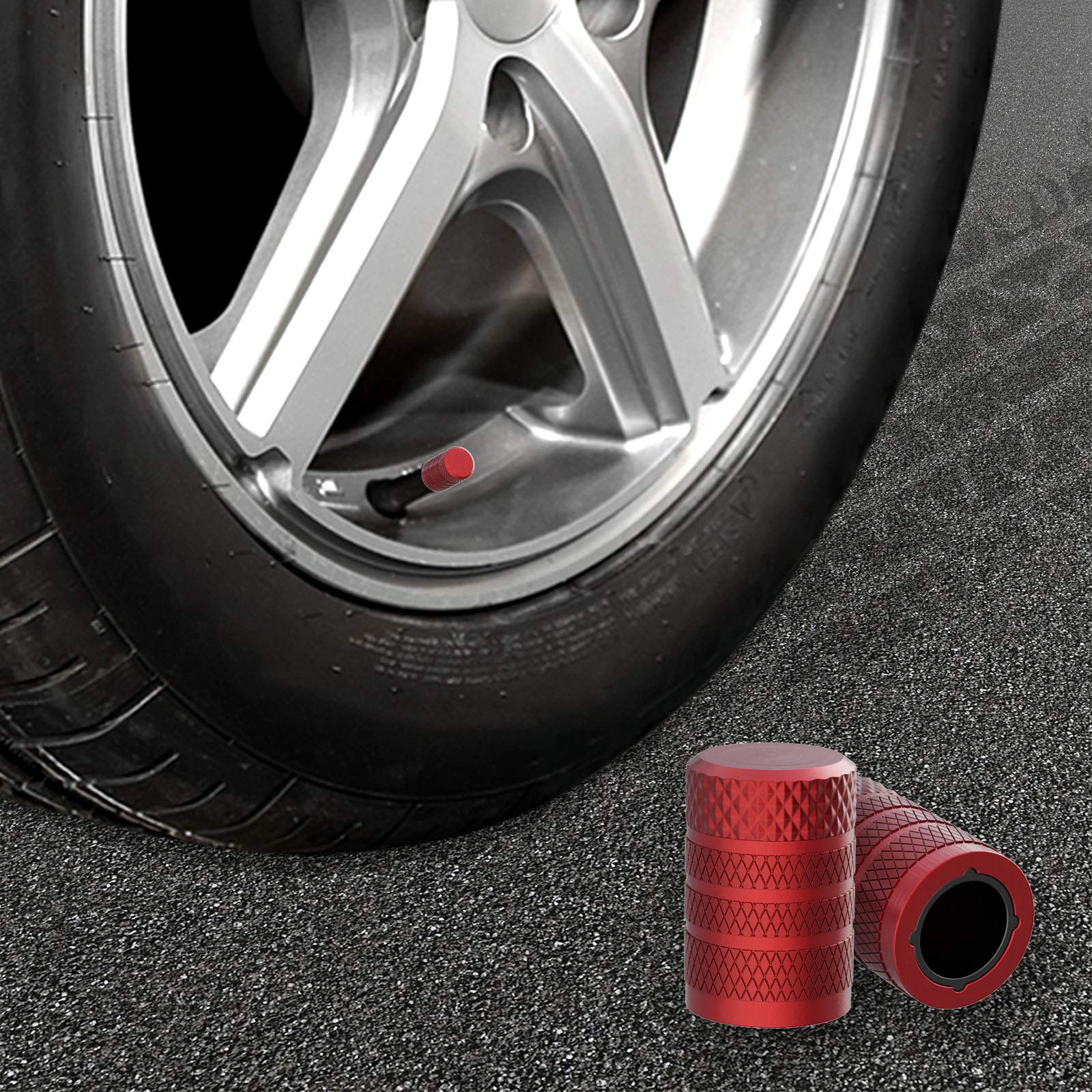 CKAuto Tire Valve Stem Caps, 4 pcs/Pack, Anodized Aluminum Tire Valve Cap Set, Corrosion Resistant, Universal Stem Covers for Cars Trucks Motorcycles SUVs and Bikes