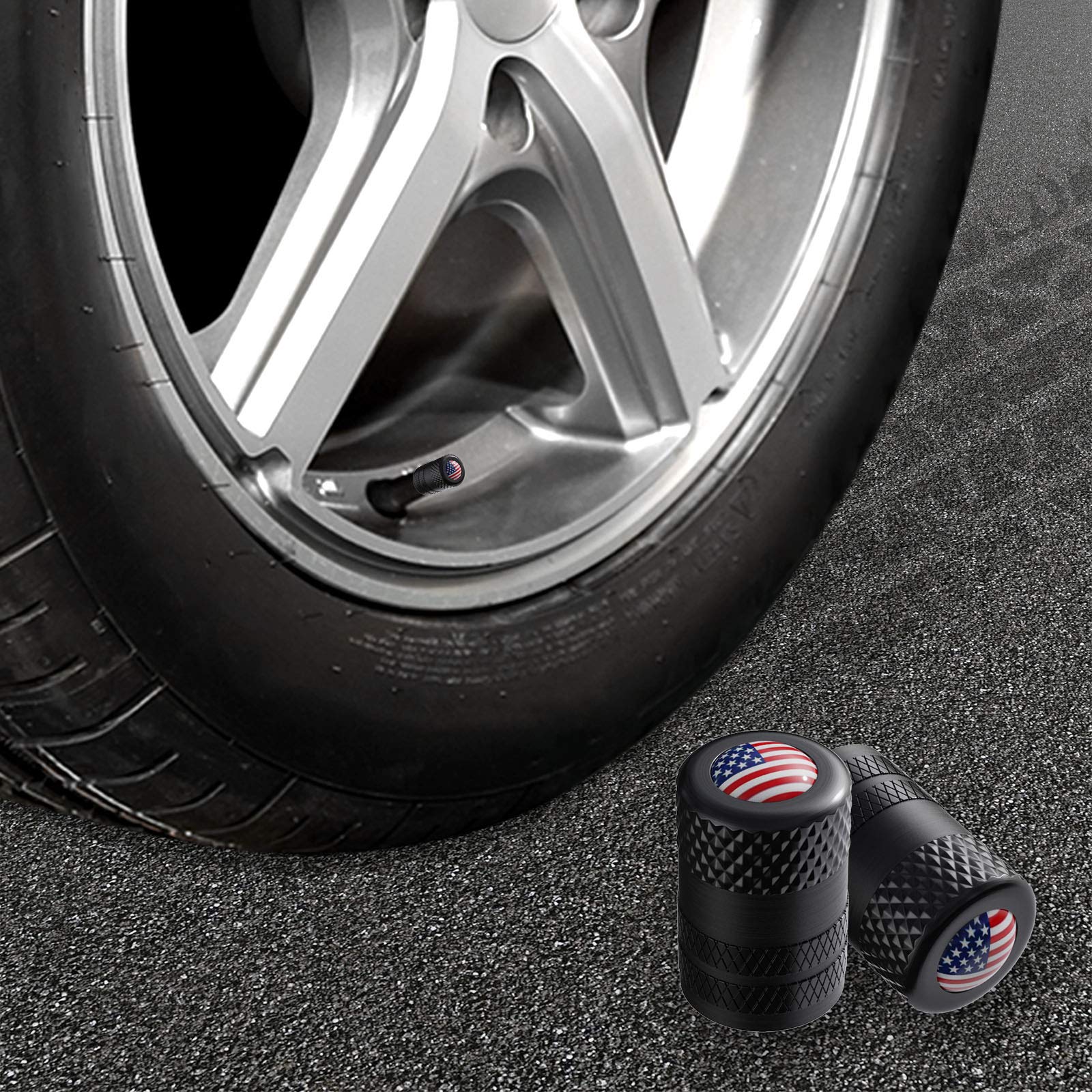 CKAuto American Flag Valve Stem Caps, Aluminum USA Tire Valve Caps, Universal Dust Proof Stem Covers for Cars, Trucks, Bikes, Motorcycles, Bicycles, Corrosion Resistant