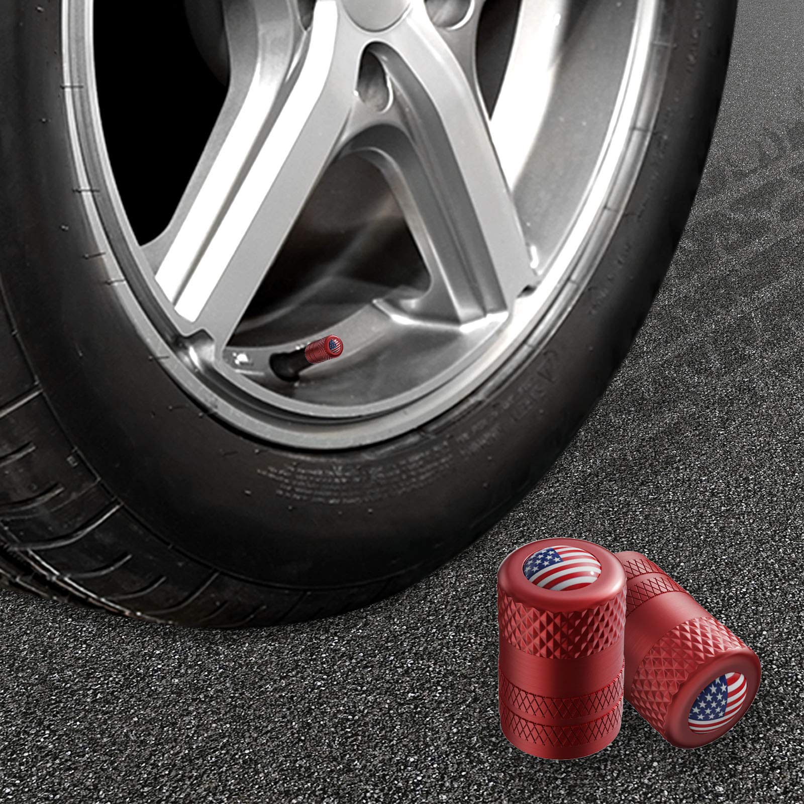 CKAuto American Flag Valve Stem Caps, Aluminum USA Tire Valve Caps, Universal Dust Proof Stem Covers for Cars, Trucks, Bikes, Motorcycles, Bicycles, Corrosion Resistant