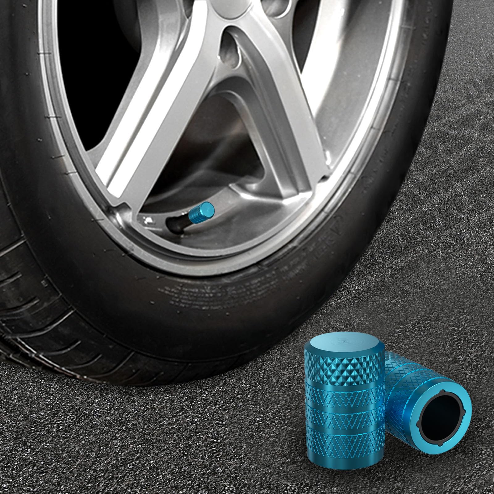 CKAuto Tire Valve Stem Caps, 4 pcs/Pack, Anodized Aluminum Tire Valve Cap Set, Corrosion Resistant, Universal Stem Covers for Cars Trucks Motorcycles SUVs and Bikes