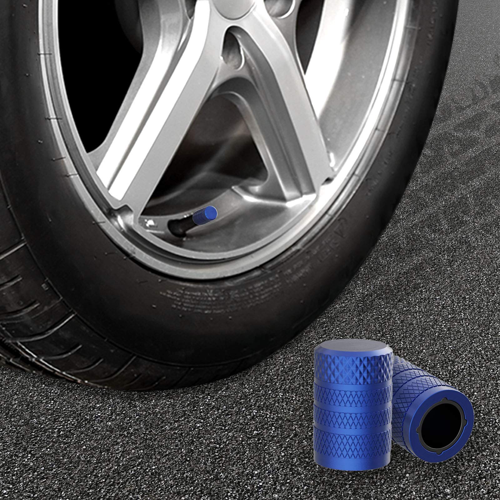 CKAuto Tire Valve Stem Caps, 4 pcs/Pack, Anodized Aluminum Tire Valve Cap Set, Corrosion Resistant, Universal Stem Covers for Cars Trucks Motorcycles SUVs and Bikes