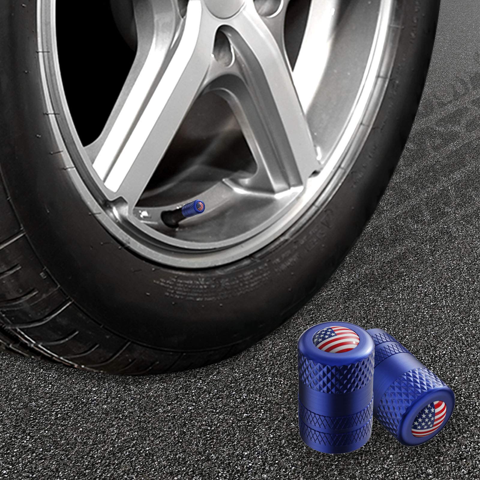 CKAuto American Flag Valve Stem Caps, Aluminum USA Tire Valve Caps, Universal Dust Proof Stem Covers for Cars, Trucks, Bikes, Motorcycles, Bicycles, Corrosion Resistant